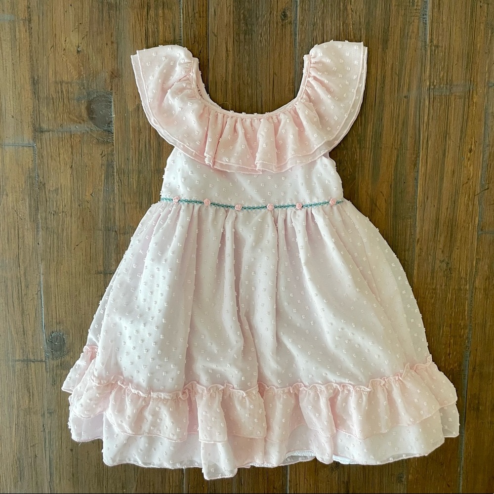 Laura Ashley pink clip dot ruffle dress. Size 4, fits more like size 5.